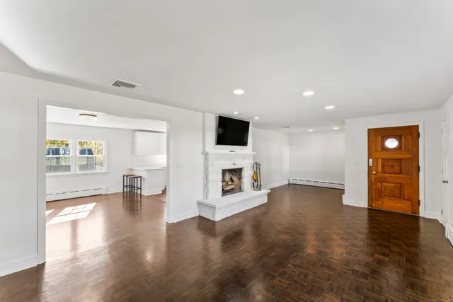 a view of a livingroom with a fireplace