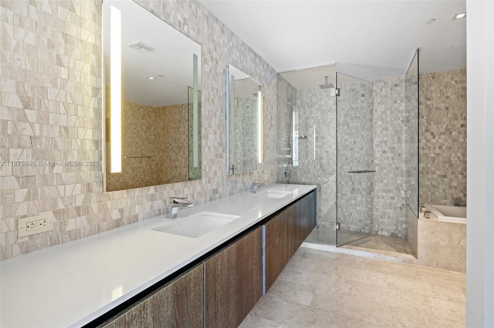 88 Southwest 7th Street, Unit 1403 Miami, FL 33130 - Photo 24 of 53 a bathroom with a double vanity sink and mirror