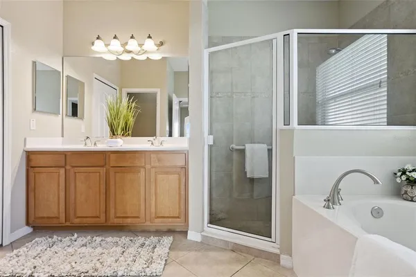 a bathroom with a sink vanity and a mirror