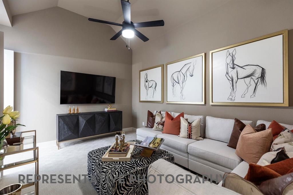 3808 Meander Way Prosper, TX 75078 - Photo 36 of 40 a living room with furniture ceiling fan and a rug