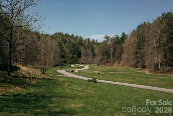 a view of a field with an trees