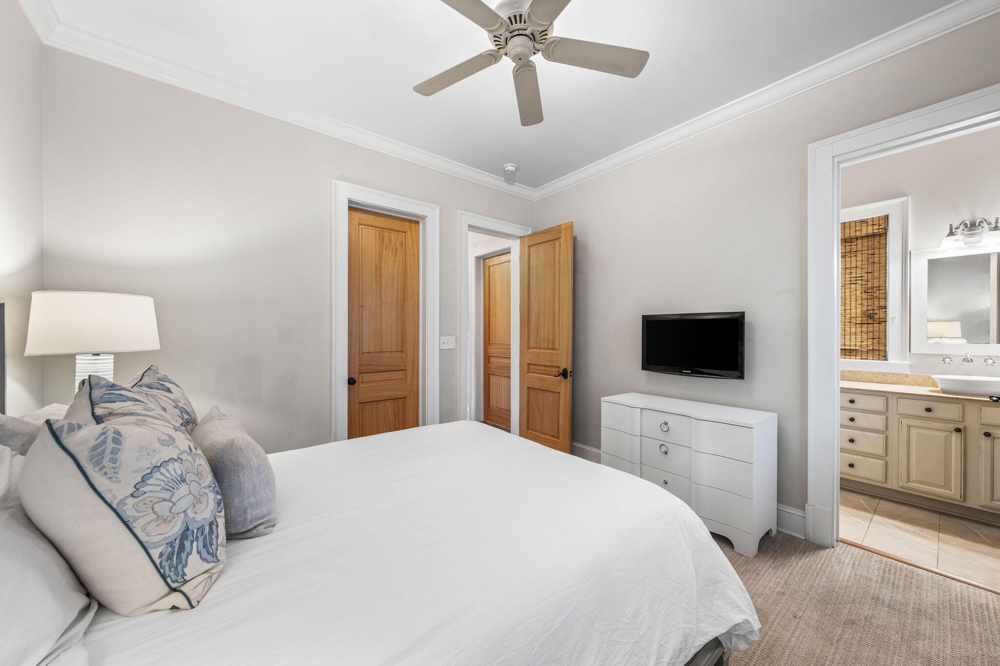 90 South Founders Lane Inlet Beach, FL 32461 - Photo 21 of 44 a bedroom with a large bed and a flat screen tv
