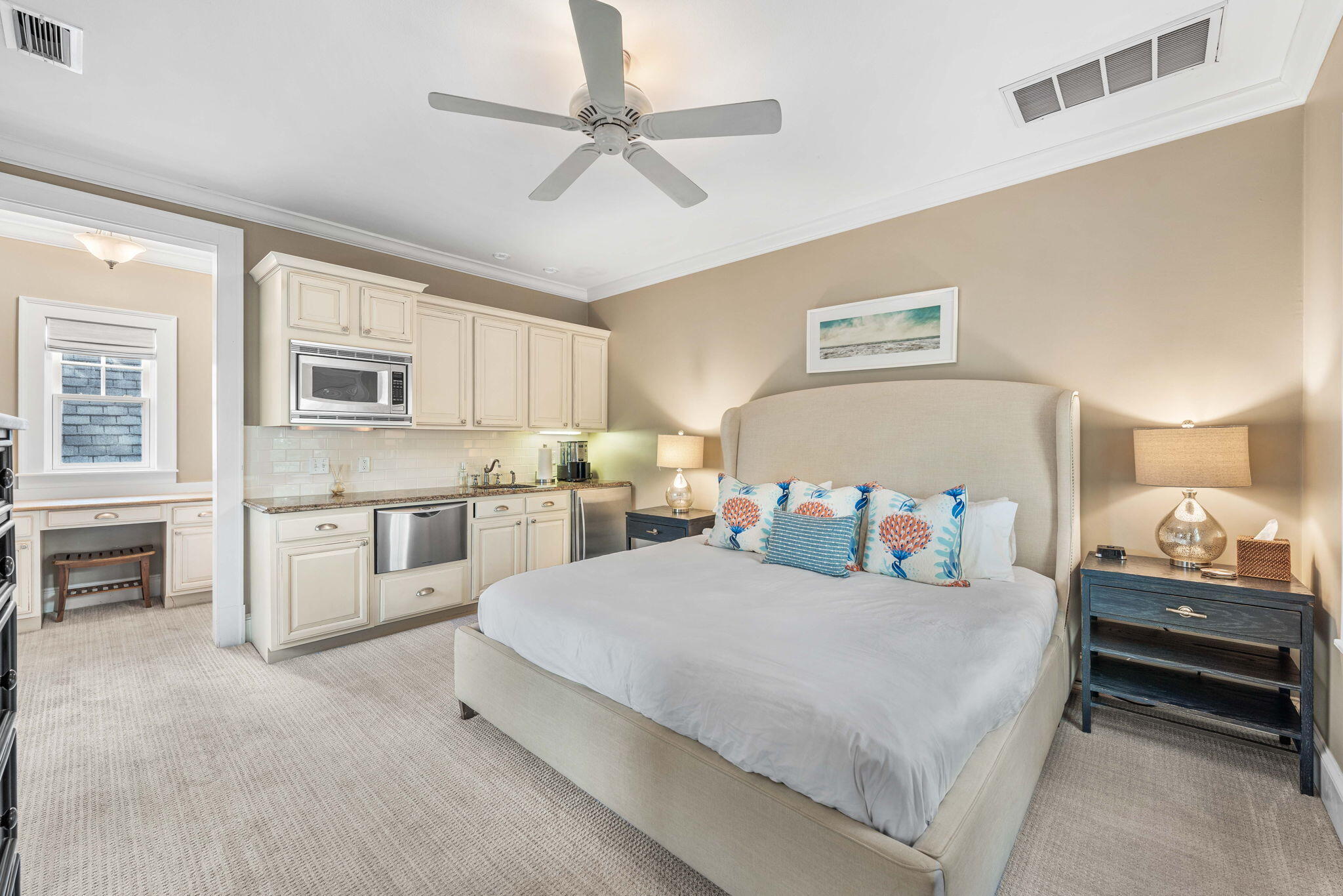 90 South Founders Lane Inlet Beach, FL 32461 - Photo 33 of 44 a bedroom with a bed and a chandelier
