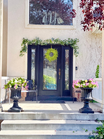 271 Golden Harvest Road Draper, UT 84020 - Photo 4 of 61 Entryway featuring a dark paneled door with decorative glass inserts, surrounded by textured light-colored stucco