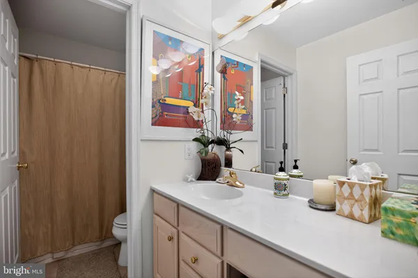 a bathroom with a sink mirror and vanity
