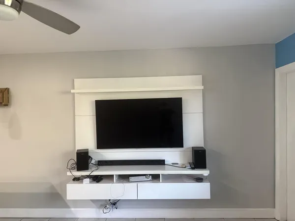 a living room with a fireplace