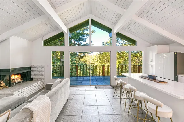 a living room with a large window
