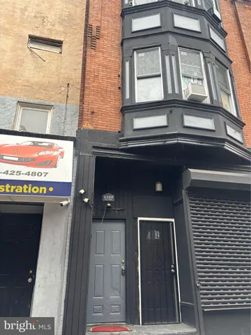 a view of a building with a door