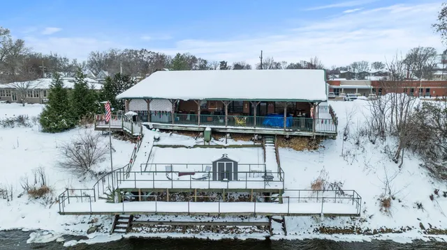 a view of a lake with mountains in the background