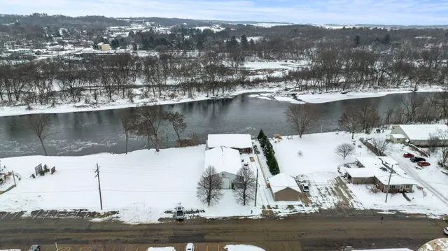 a view of a lake in middle of the town