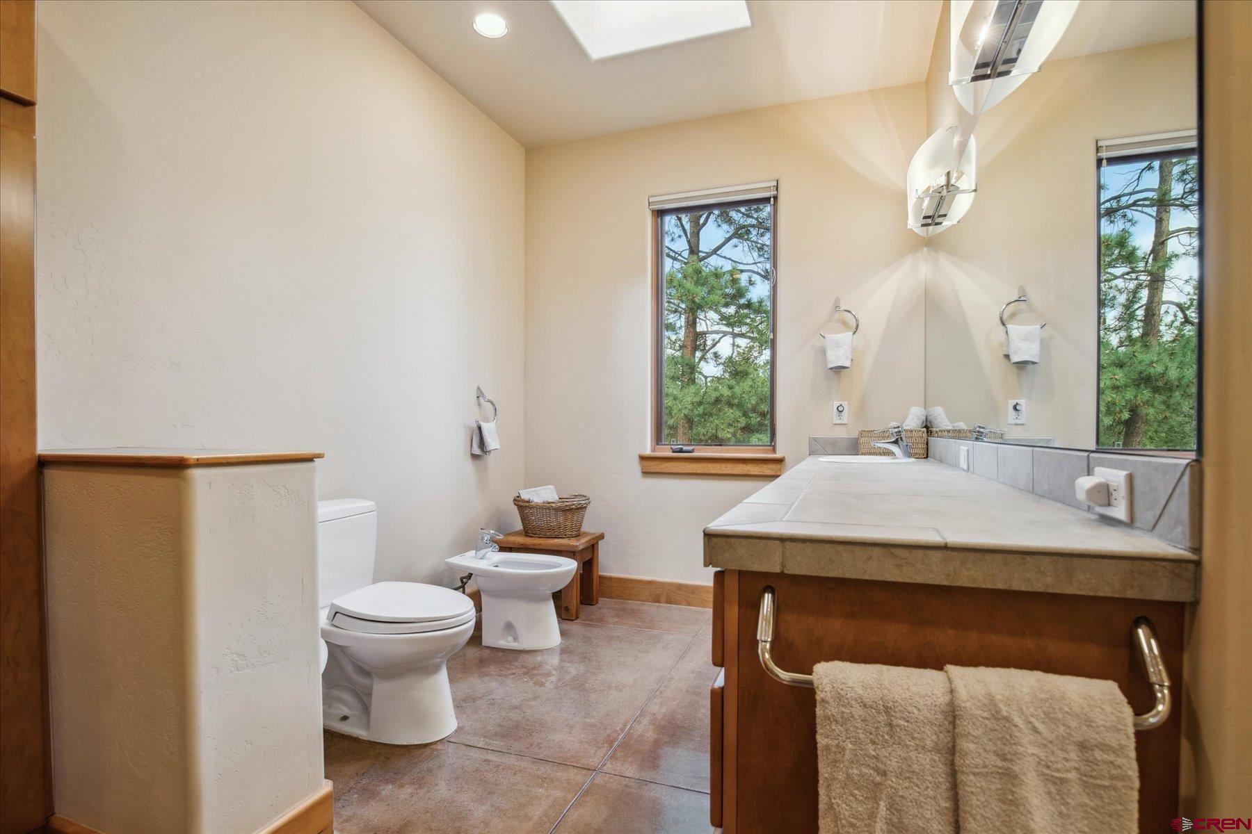 152 Peak Trail Drive Durango, CO 81303 - Photo 26 of 44 a room with a sink a toilet and a mirror