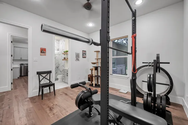 a view of a room with gym equipment