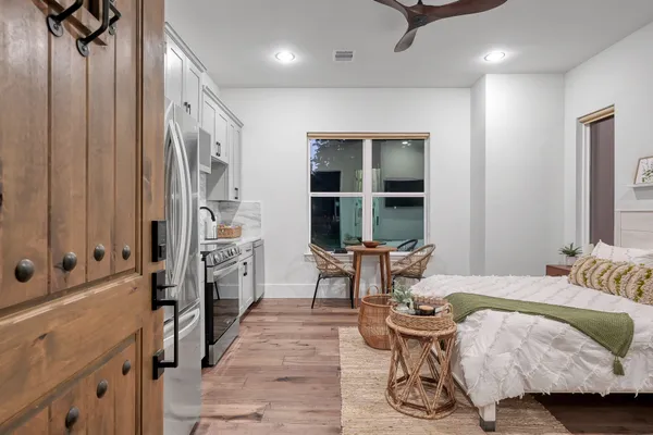 a view of a wooden door