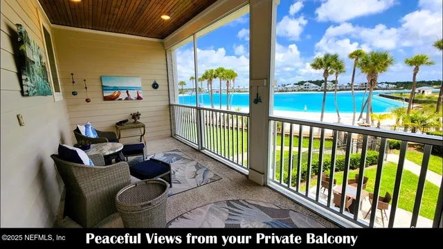 a view of a porch with furniture