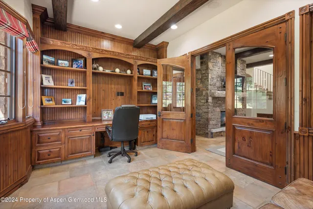 a workspace with furniture