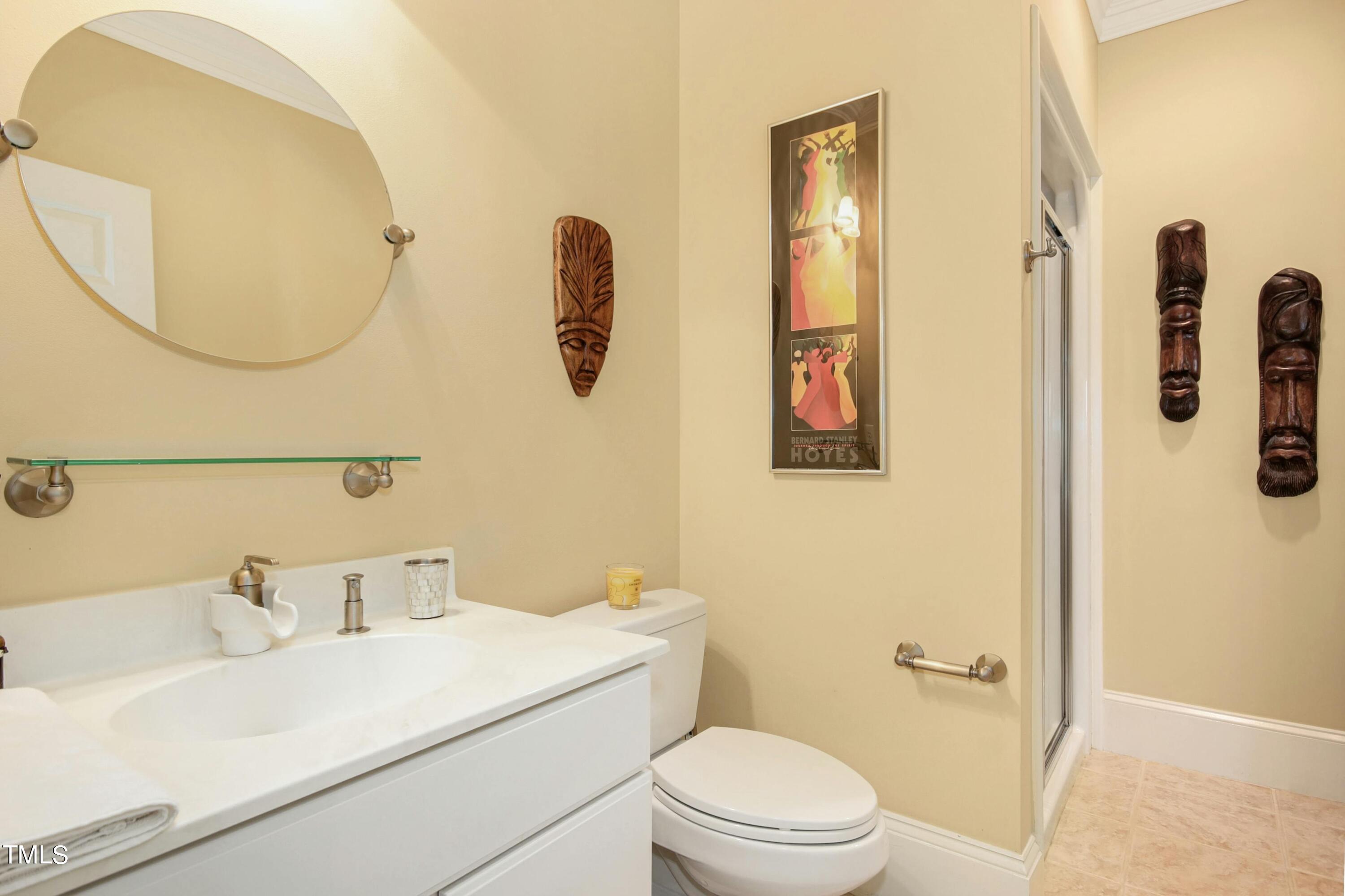 212 West Barbee Chapel Road Chapel Hill, NC 27517 - Photo 50 of 75 a bathroom with a sink mirror and toilet