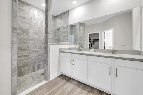 an outdoor space with patio and lake view