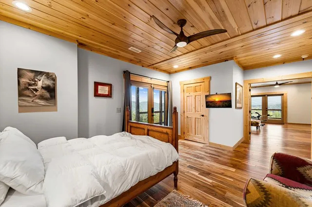 a view of a lake with a mountain in the background