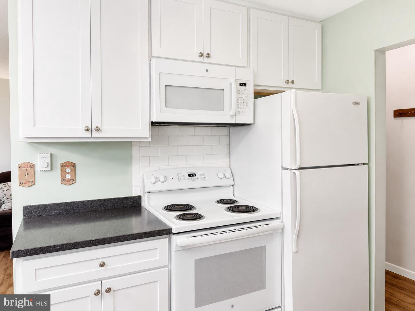 1724 Mosser Road, Unit 11 McHenry, MD 21541 - Photo 11 of 24 a kitchen with granite countertop white cabinets and white appliances