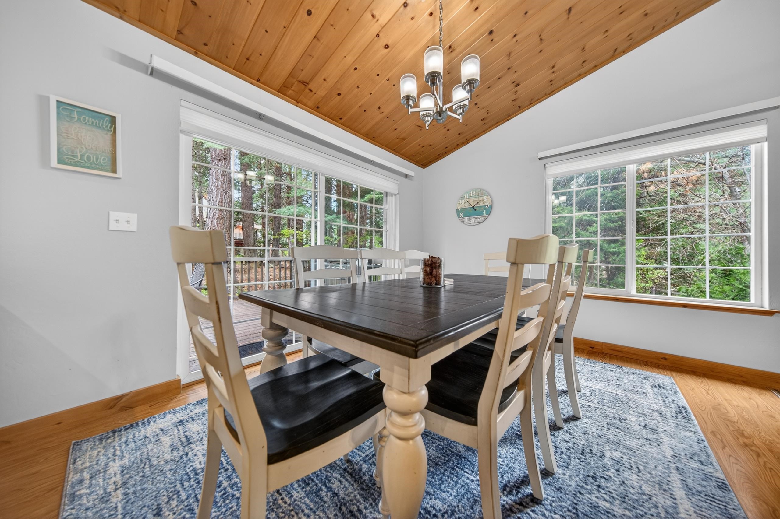 1220 Lynx Road Lake Almanor, CA 96137 - Photo 13 of 45 a view of a dining room with furniture wooden floor and chandelier