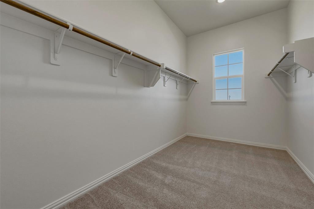 153 Big Sky Road Decatur, TX 76234 - Photo 24 of 38 Spacious walk-in closet featuring built-in shelving, hanging rods, an integrated window, and neutral carpeting
