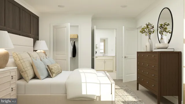 a bedroom with a bed and a dresser