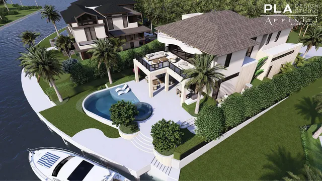 a view of a lake with a yard