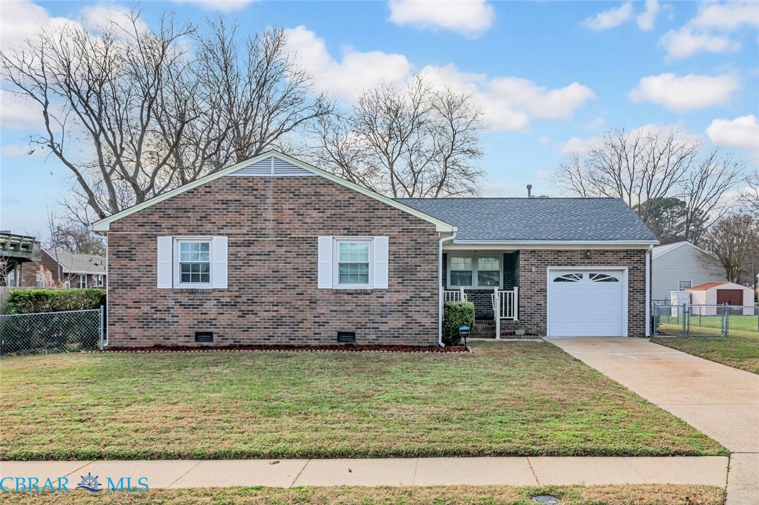6 Rust Street Hampton, VA 23664 - Photo 1 of 1 View of front of house with brick siding, an attached garage, crawl space, concrete driveway, and roof with shingles