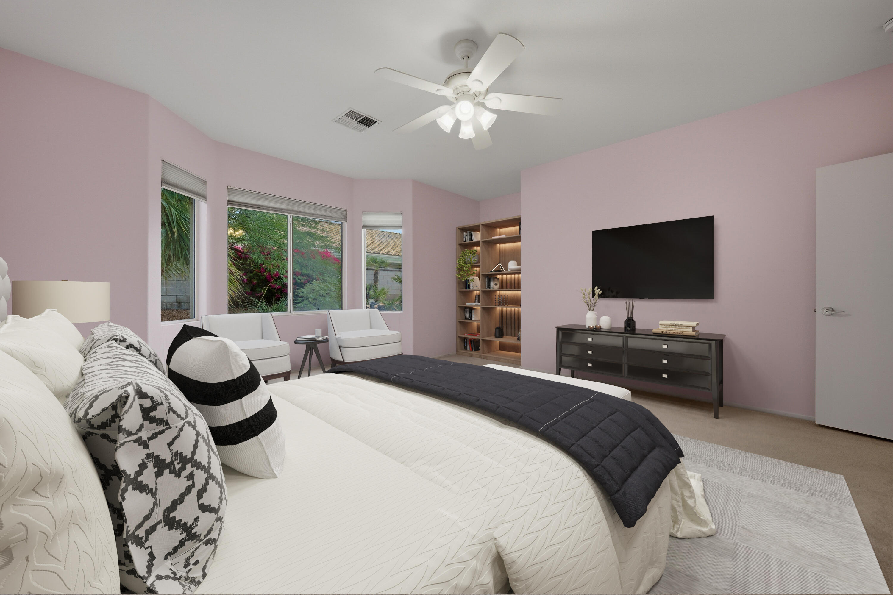 37410 Medjool Avenue Palm Desert, CA 92211 - Photo 21 of 32 a bedroom with a bed and a flat screen tv