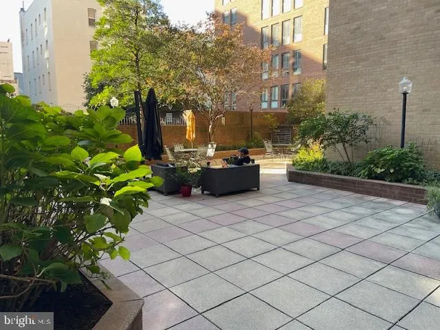 a view of a terrace with chairs