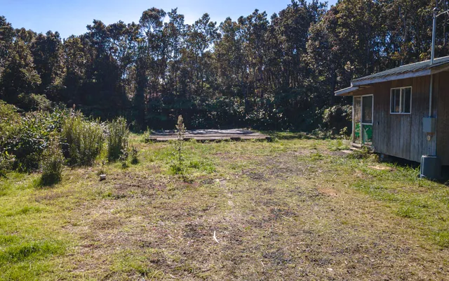 a view of a house with backyard and trees