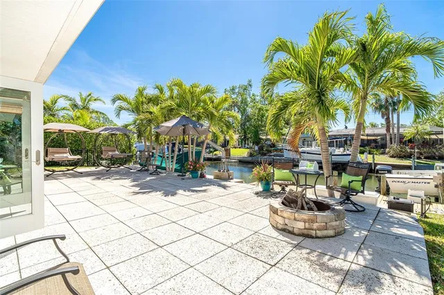 a view of a house with swimming pool and sitting area