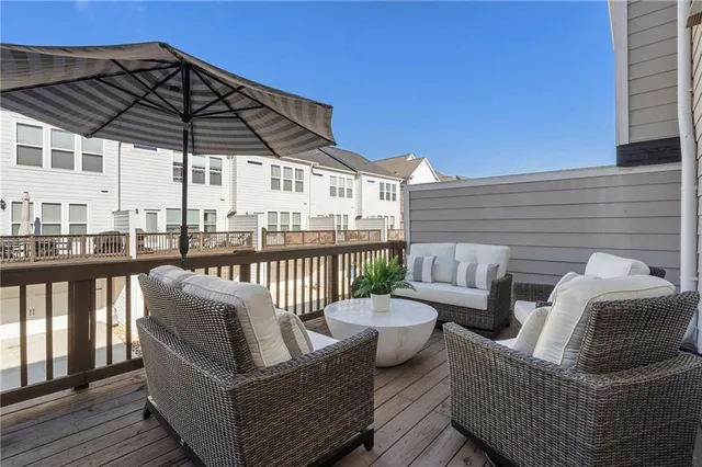 a balcony with furniture