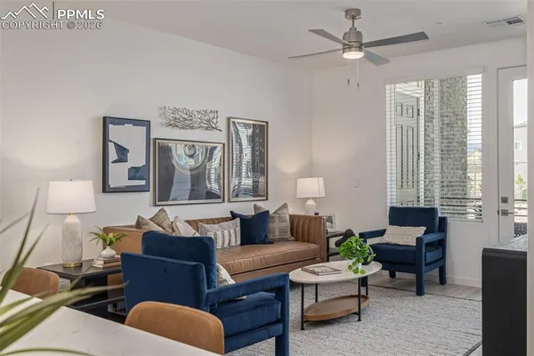 a living room with furniture