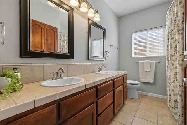 a bathroom with a sink a toilet and a mirror