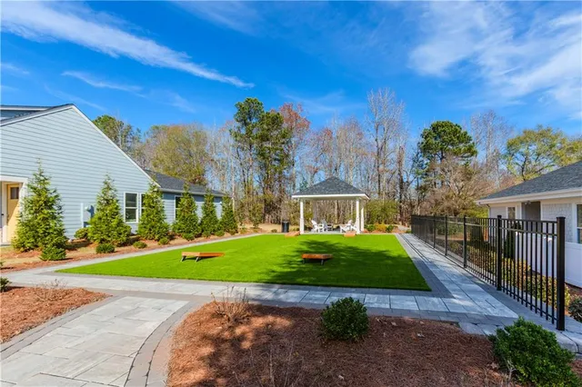 a park view with a outdoor seating space