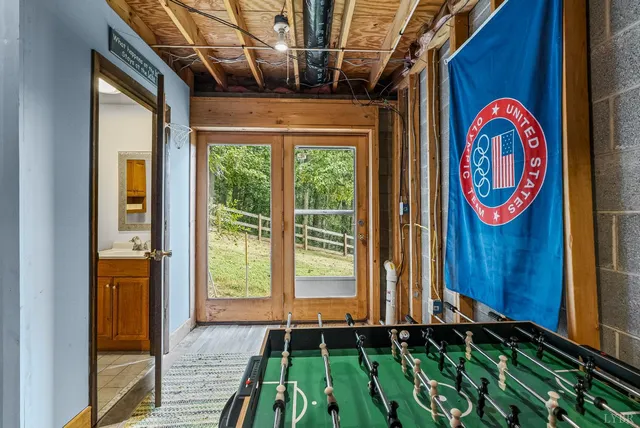 a view of a garden with trees