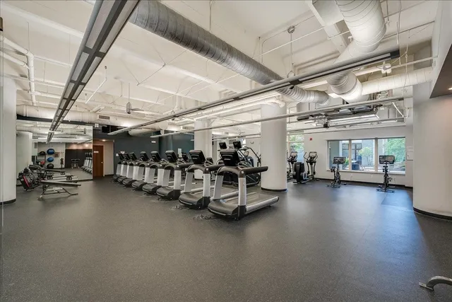 a view of a room with gym equipment
