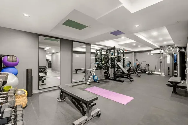 a view of a room with gym equipment