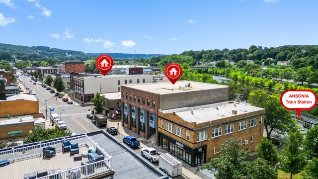 an outdoor space with furniture