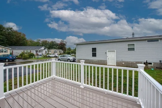 a view of a wooden roof deck