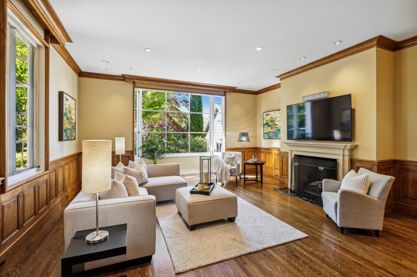 989 Hayne Road Hillsborough, CA 94010 - Photo 43 of 100 a living room with furniture fireplace and a flat screen tv