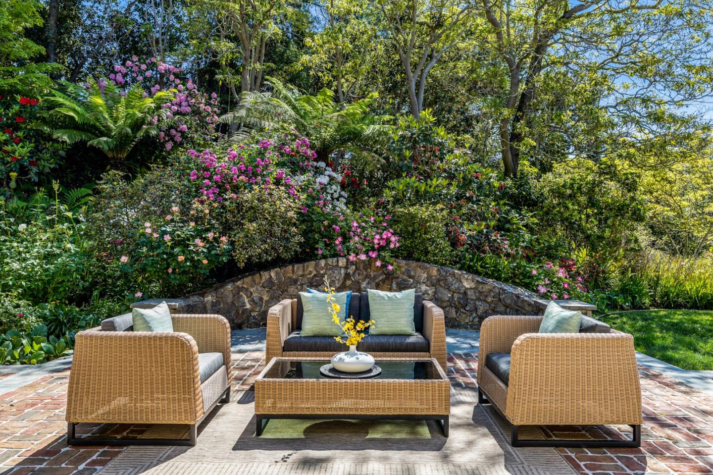 989 Hayne Road Hillsborough, CA 94010 - Photo 98 of 100 a backyard of a house with fire pit and outdoor seating