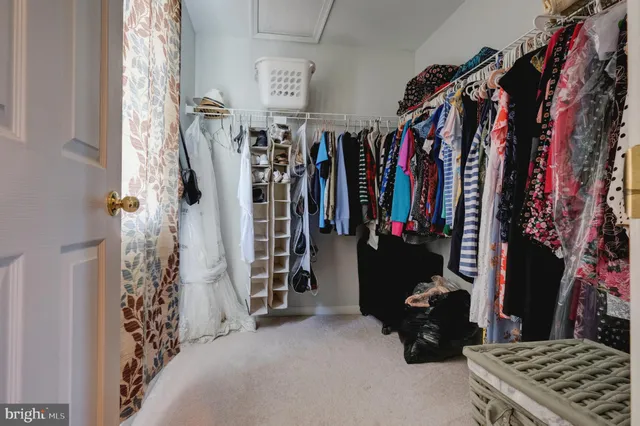 a view of walk in closet with clothes