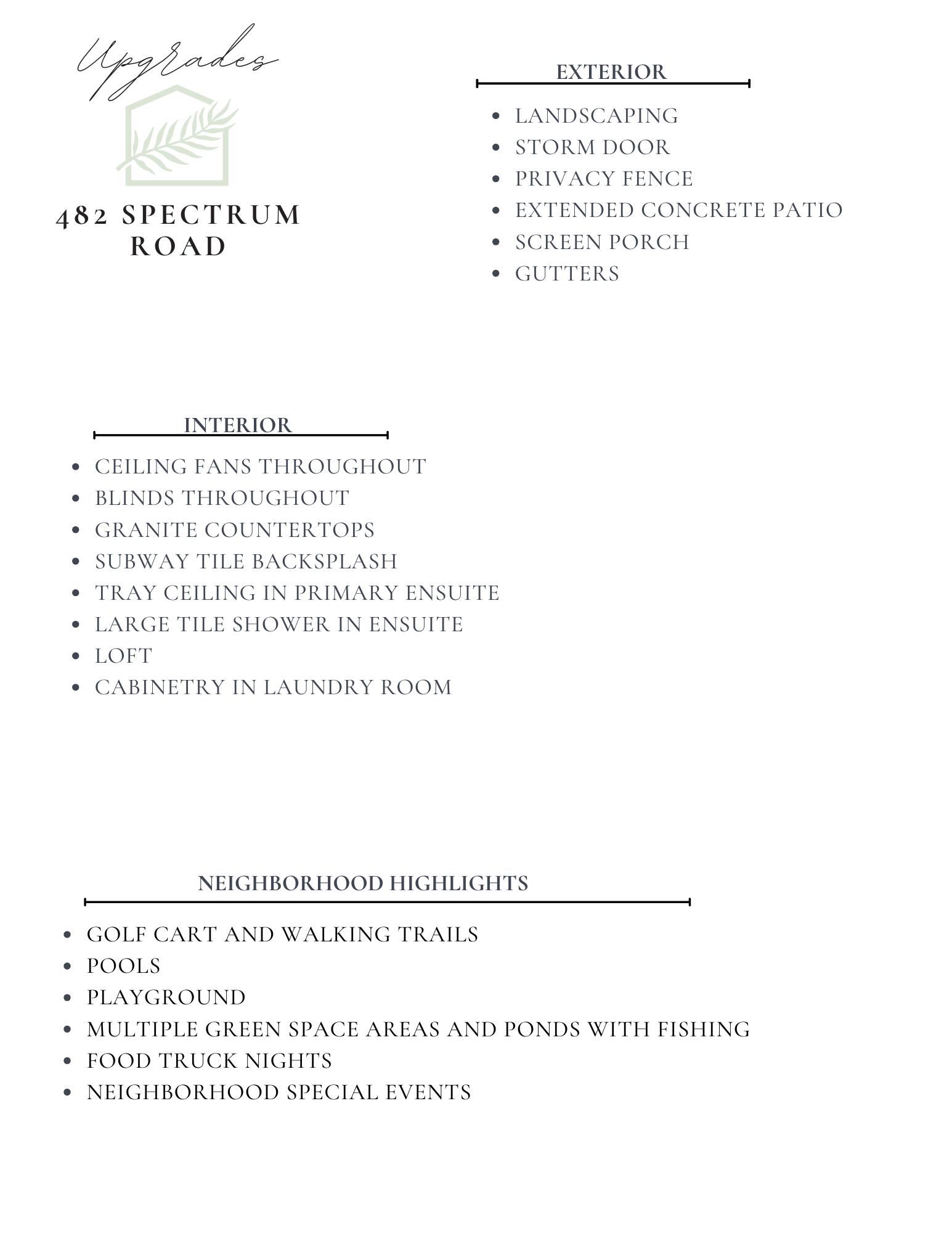 482 Spectrum Road Summerville, SC 29486 - Photo 38 of 52 Upgrade Sheet