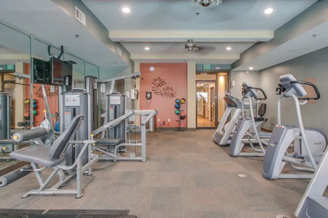 a view of a room with gym equipment