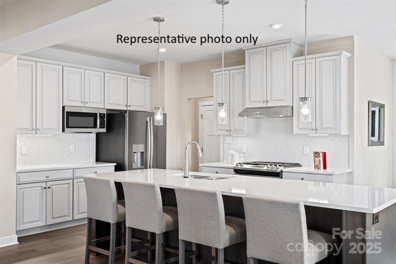 3008 Bramble Hedge Drive, Unit 3272 Indian Trail, NC 28079 - Photo 3 of 13 a kitchen with stainless steel appliances granite countertop a sink a stove a refrigerator and white cabinets