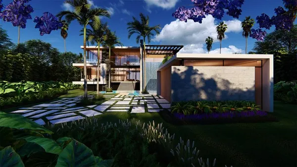 a view of a house with a garden
