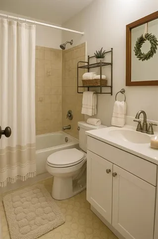 an aerial view of a house with a garden and yard