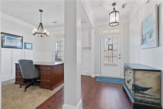 a workspace with wooden floor